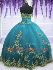 Superior Tulle Sleeveless Floor Length Sweet 16 Quinceanera Dress and Appliques