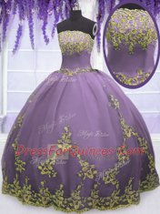 Modern Tulle Sleeveless Floor Length Quince Ball Gowns and Appliques