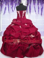 Taffeta Strapless Sleeveless Lace Up Appliques and Pick Ups Quinceanera Gown in Fuchsia