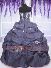 Lavender Ball Gowns Appliques and Pick Ups Ball Gown Prom Dress Lace Up Taffeta Sleeveless Floor Length