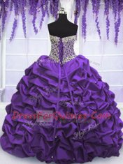 Excellent Eggplant Purple Ball Gowns Beading and Sequins and Pick Ups Ball Gown Prom Dress Lace Up Taffeta Sleeveless Floor Length