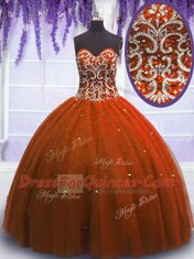 Delicate Rust Red Sleeveless Beading Floor Length Sweet 16 Dresses