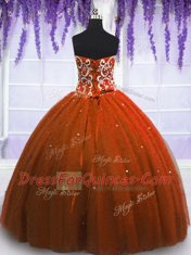 Delicate Rust Red Sleeveless Beading Floor Length Sweet 16 Dresses