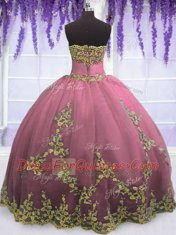 Exquisite Lilac Tulle Zipper Strapless Sleeveless Floor Length Sweet 16 Dress Appliques