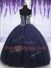 Designer Navy Blue Sleeveless Tulle Lace Up Quinceanera Dresses for Military Ball and Sweet 16 and Quinceanera