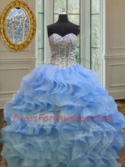 Organza Sleeveless Floor Length Sweet 16 Dress and Beading and Ruffles