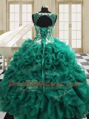 Attractive Ball Gowns Ball Gown Prom Dress Teal Scoop Organza Sleeveless Floor Length Lace Up