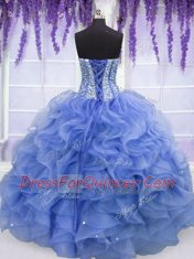 Fabulous Floor Length Blue Quinceanera Dress Organza Sleeveless Beading and Ruffles
