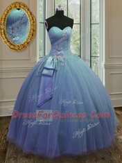 Trendy Tulle and Sequined Sweetheart Sleeveless Lace Up Beading and Ruching Sweet 16 Dresses in Blue