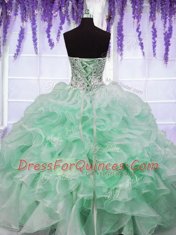 Pretty Apple Green Organza Lace Up Sweetheart Sleeveless Floor Length 15 Quinceanera Dress Beading and Ruffles