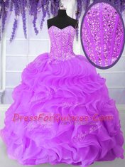 Custom Designed Ball Gowns Vestidos de Quinceanera Lilac Sweetheart Organza Sleeveless Floor Length Lace Up