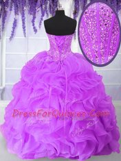 Custom Designed Ball Gowns Vestidos de Quinceanera Lilac Sweetheart Organza Sleeveless Floor Length Lace Up