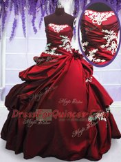 Appliques and Pick Ups Vestidos de Quinceanera Wine Red Lace Up Sleeveless Floor Length
