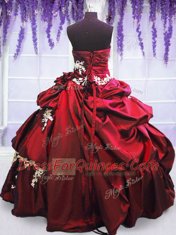 Appliques and Pick Ups Vestidos de Quinceanera Wine Red Lace Up Sleeveless Floor Length