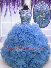 Eye-catching Scoop Beading and Ruffles Quinceanera Gown Baby Blue Lace Up Sleeveless Floor Length