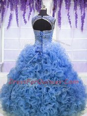 Eye-catching Scoop Beading and Ruffles Quinceanera Gown Baby Blue Lace Up Sleeveless Floor Length