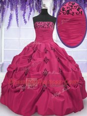 Delicate Pick Ups Hot Pink Sleeveless Taffeta Lace Up Sweet 16 Dress for Military Ball and Sweet 16 and Quinceanera