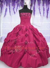 Delicate Pick Ups Hot Pink Sleeveless Taffeta Lace Up Sweet 16 Dress for Military Ball and Sweet 16 and Quinceanera