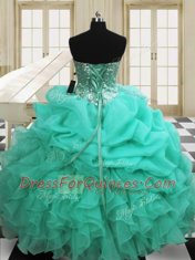 Apple Green Organza Lace Up 15 Quinceanera Dress Sleeveless Floor Length Beading and Pick Ups