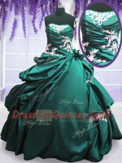 Glorious Turquoise Sleeveless Appliques and Pick Ups Floor Length Sweet 16 Quinceanera Dress