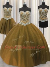 Three Piece Sleeveless Beading and Sequins Lace Up 15th Birthday Dress