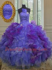 Multi-color Vestidos de Quinceanera Military Ball and Sweet 16 and Quinceanera and For with Beading and Ruffles Halter Top Sleeveless Lace Up
