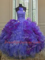 Multi-color Vestidos de Quinceanera Military Ball and Sweet 16 and Quinceanera and For with Beading and Ruffles Halter Top Sleeveless Lace Up