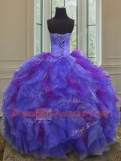 Multi-color Vestidos de Quinceanera Military Ball and Sweet 16 and Quinceanera and For with Beading and Ruffles Halter Top Sleeveless Lace Up