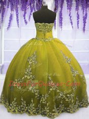 Fantastic Floor Length Zipper Sweet 16 Dresses Olive Green for Military Ball and Sweet 16 and Quinceanera with Appliques