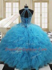 Colorful Scoop Sleeveless Lace Up Vestidos de Quinceanera Baby Blue Tulle