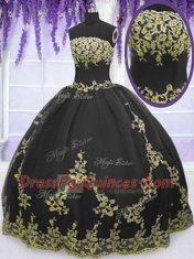 Eye-catching Strapless Sleeveless Zipper 15 Quinceanera Dress Black Tulle