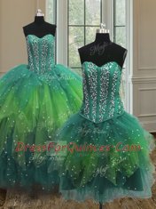 Noble Three Piece Ball Gowns Quinceanera Gown Multi-color Sweetheart Tulle Sleeveless Floor Length Lace Up