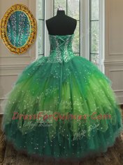 Noble Three Piece Ball Gowns Quinceanera Gown Multi-color Sweetheart Tulle Sleeveless Floor Length Lace Up