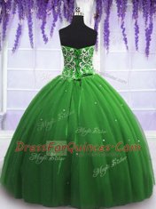 Sophisticated Sleeveless Floor Length Beading Lace Up Quinceanera Gowns with Green