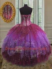 Three Piece Multi-color Tulle Lace Up Sweetheart Sleeveless Floor Length Ball Gown Prom Dress Beading