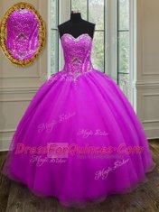 Purple Lace Up Vestidos de Quinceanera Beading Sleeveless Floor Length