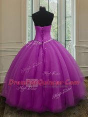 Purple Lace Up Vestidos de Quinceanera Beading Sleeveless Floor Length
