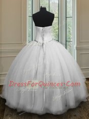 Charming White Ball Gowns Sweetheart Sleeveless Organza Floor Length Lace Up Beading Sweet 16 Dress