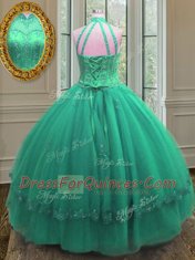 Romantic Tulle Sleeveless Floor Length Vestidos de Quinceanera and Beading and Appliques