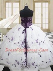 Dazzling Strapless Sleeveless Organza Vestidos de Quinceanera Beading and Embroidery Lace Up