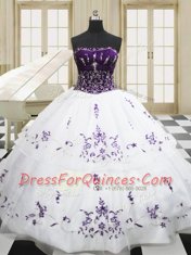 Dazzling Strapless Sleeveless Organza Vestidos de Quinceanera Beading and Embroidery Lace Up