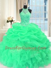 Edgy Scoop Floor Length 15th Birthday Dress Organza Sleeveless Beading and Pick Ups