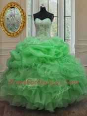 Organza Sweetheart Sleeveless Lace Up Beading and Pick Ups Sweet 16 Dresses in