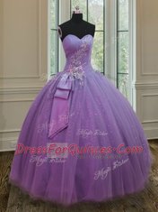 Beading and Ruching and Bowknot Sweet 16 Dresses Lilac Lace Up Sleeveless Floor Length