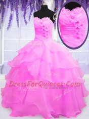 Organza Sweetheart Sleeveless Lace Up Beading and Ruffled Layers 15th Birthday Dress in Hot Pink