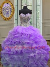 Suitable Sweetheart Sleeveless Organza 15th Birthday Dress Beading and Ruffles Lace Up