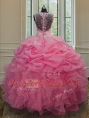 Straps Sleeveless Beading and Ruffles Zipper Quinceanera Gown