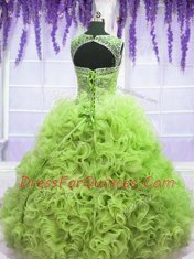 Scoop Sleeveless Beading and Ruffles Lace Up Sweet 16 Quinceanera Dress