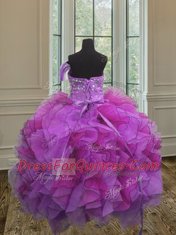 Perfect Sleeveless Organza Floor Length Lace Up Sweet 16 Dresses in Multi-color with Beading and Ruffles