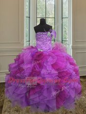 Perfect Sleeveless Organza Floor Length Lace Up Sweet 16 Dresses in Multi-color with Beading and Ruffles